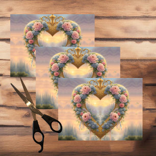 Victorian, golden heart with flowers and saying tissue paper