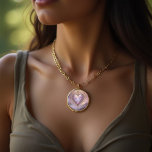 Victorian golden heart with lilac flowers, vintage gold plated necklace<br><div class="desc">This beautiful Necklace features a Victorian golden heart decorated with flowers on a romantic background in soft lilac colours. Wonderful Valentine's gift  for any woman! Custom  text.</div>