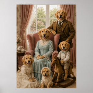 Victorian Golden Retriever Family Portrait   Elega Poster