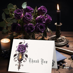 Victorian Goth Deep Amethyst Purple Rose Sconce Thank You Card