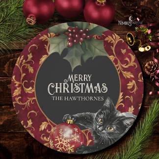 Victorian Gothic Black Cat Christmas Party Plate