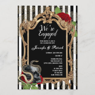 Victorian Gothic Black Stripe Engagement Party Invitation