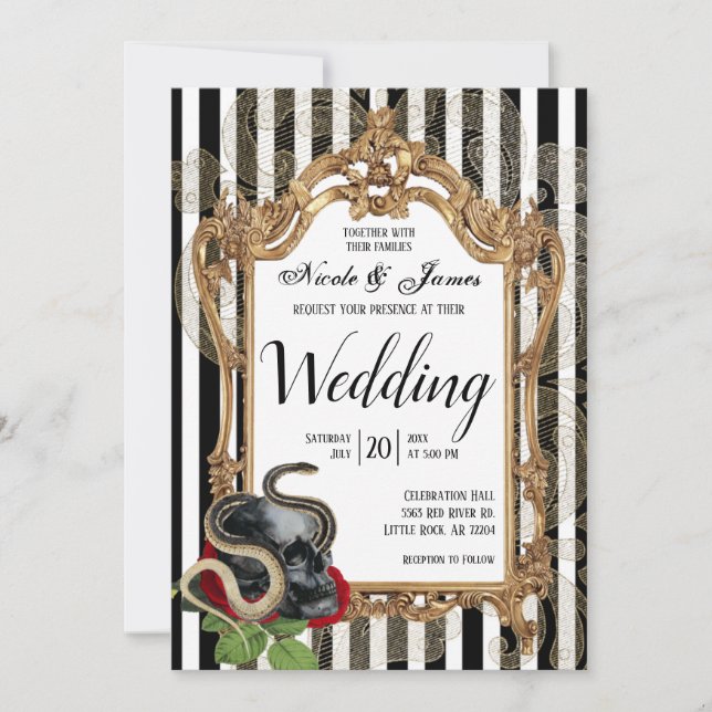 Victorian Gothic Black Stripe Wedding Invitation (Front)