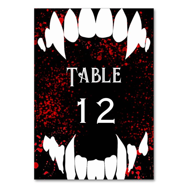 Victorian Gothic Blood Spatter Vampire Wedding Table Number (Front)
