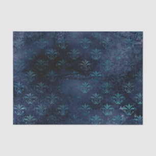 Victorian Gothic Blue Damask Tissue Paper, Elegant Paper