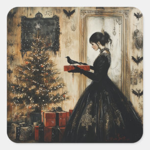 Victorian Gothic Christmas Square Sticker