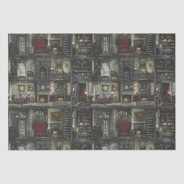 Victorian Gothic Dollshouse Dark Academia Tissue Paper (Front)