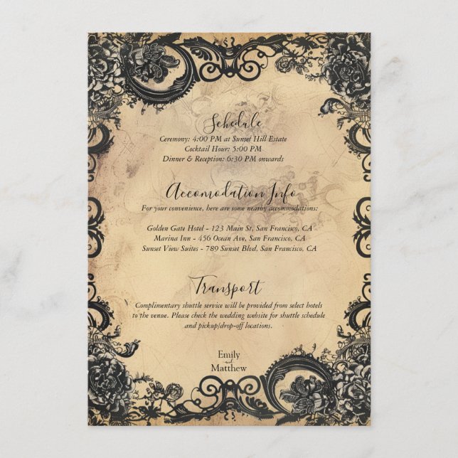 Victorian Gothic Elegance Wedding Enclosure Card (Front)