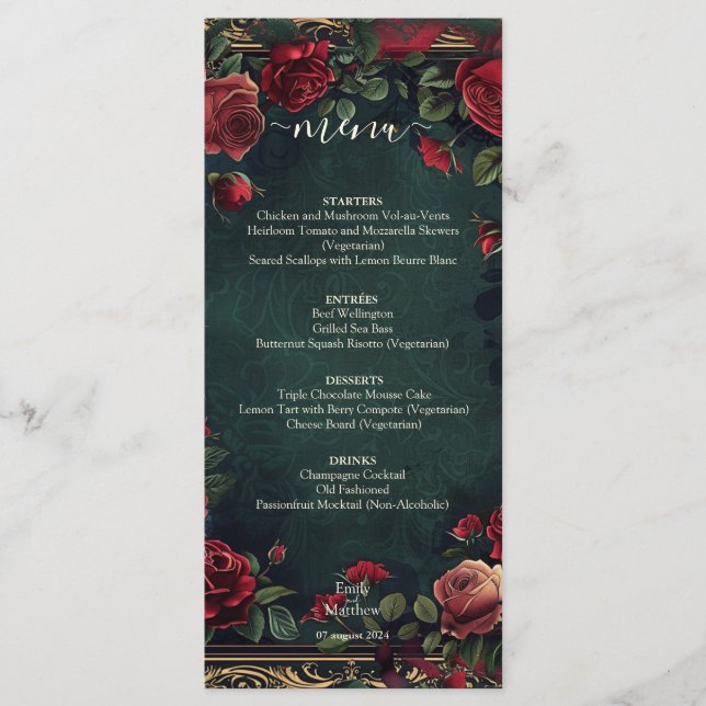 Victorian Gothic Elegance Wedding Menu (Front)