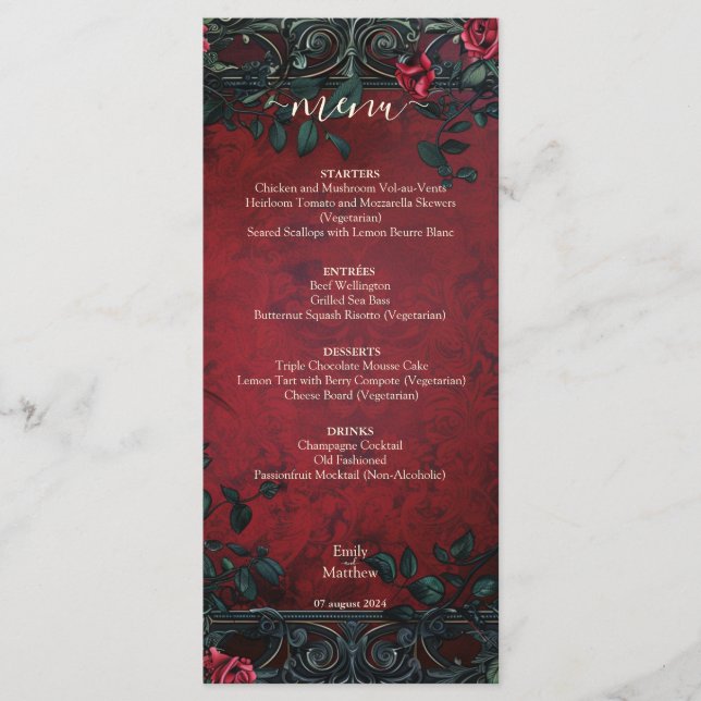 Victorian Gothic Elegance Wedding Menu (Front)