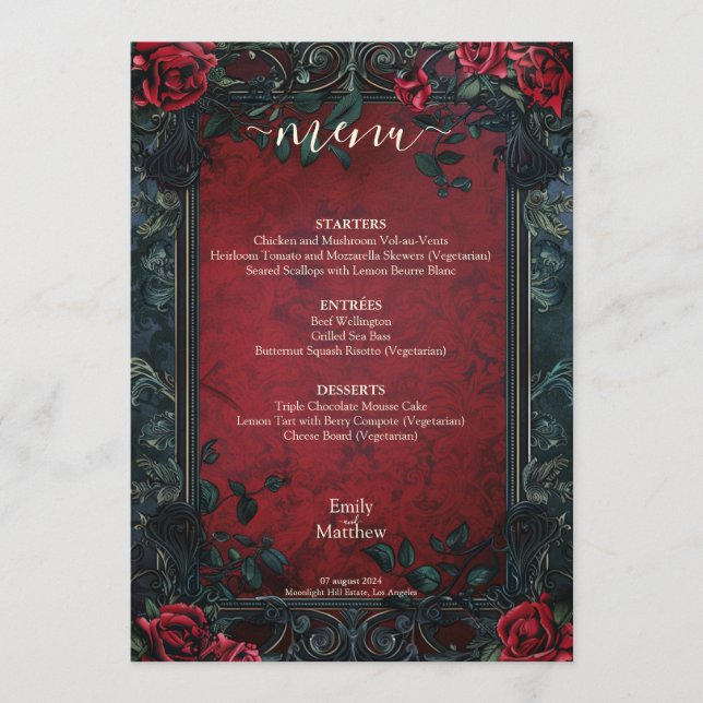 Victorian Gothic Elegance Wedding Menu (Front)