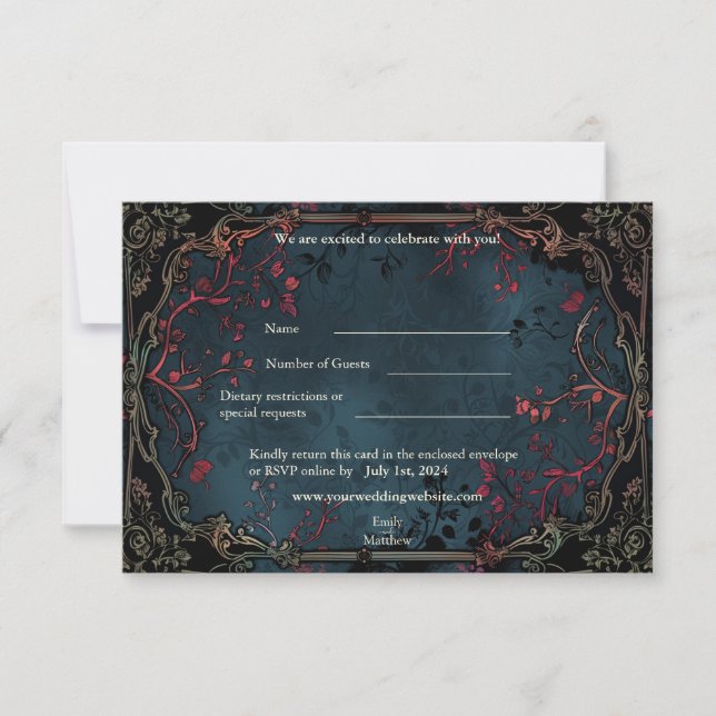 Victorian Gothic Elegance Wedding RSVP Card (Front)
