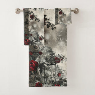 Victorian Gothic Garden Roses Pattern Bath Towel Set