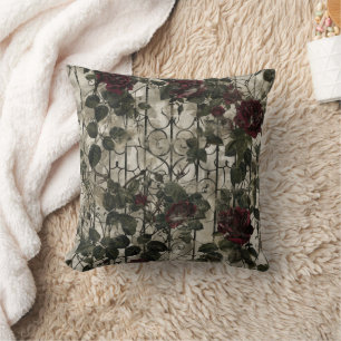 Victorian Gothic Garden Roses Pattern Cushion