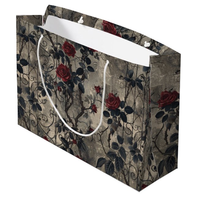 Victorian Gothic Garden Roses Pattern Large Gift Bag (Back Angled)