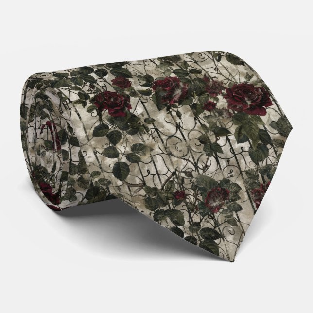 Victorian Gothic Garden Roses Pattern Tie (Rolled)