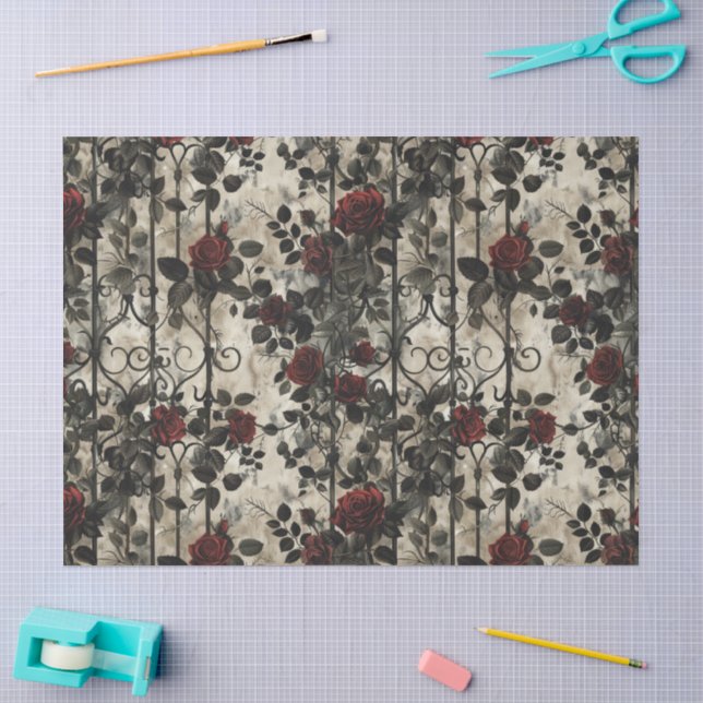 Victorian Gothic Garden Roses Pattern Tissue Paper (Craft)