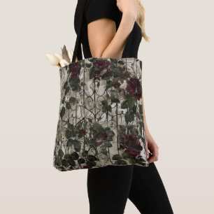Victorian Gothic Garden Roses Pattern Tote Bag