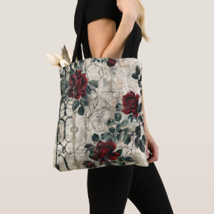 Victorian Gothic Garden Roses Pattern Tote Bag