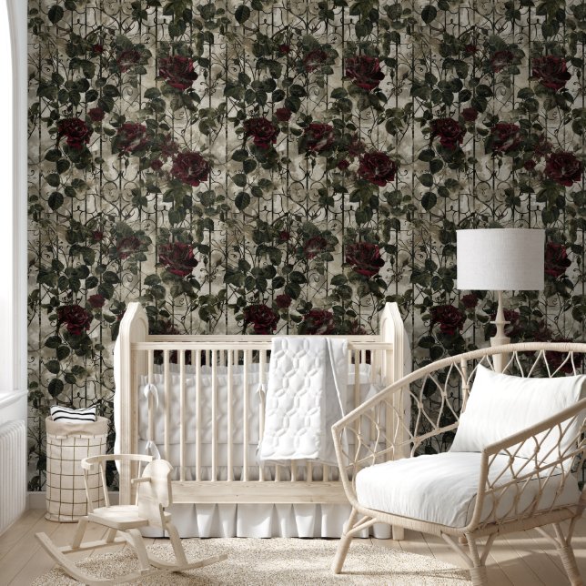 Victorian Gothic Garden Roses Pattern Wallpaper (Kids)