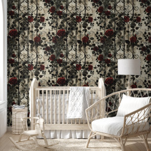 Victorian Gothic Garden Roses Pattern Wallpaper