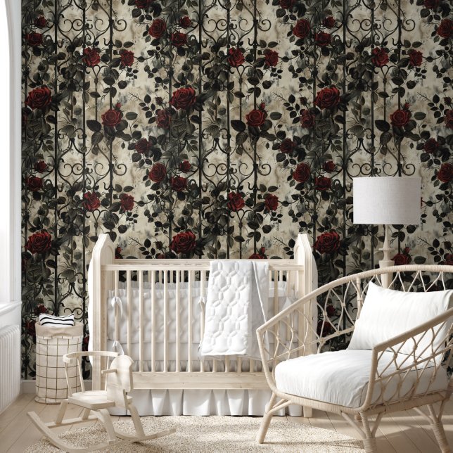 Victorian Gothic Garden Roses Pattern Wallpaper (Kids)