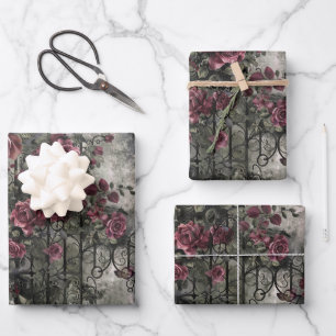 Victorian Gothic Garden Roses Pattern Wrapping Paper Sheet