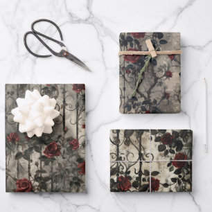 Victorian Gothic Garden Roses Pattern Wrapping Paper Sheet