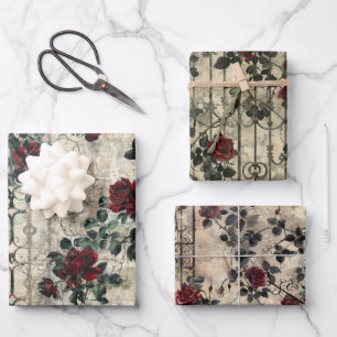 Victorian Gothic Garden Roses Pattern Wrapping Paper Sheet