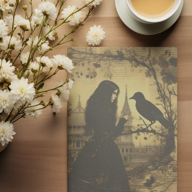 Victorian Gothic Girl Raven Decoupage Tissue Paper (Creator Uploaded)
