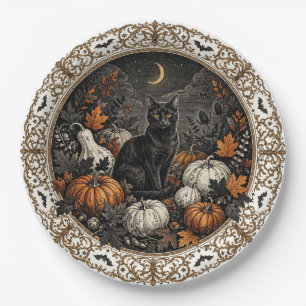 Victorian Gothic Halloween Black Cat Dinner Plate
