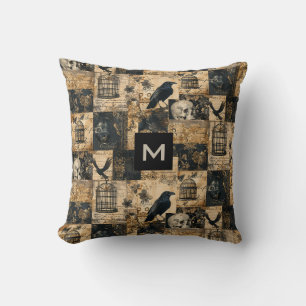 Victorian Gothic Halloween Monogrammed Patchwork  Cushion