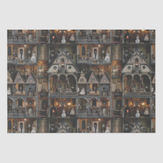 Victorian Gothic Haunted Dollshouse with Dolls in Tissue Paper