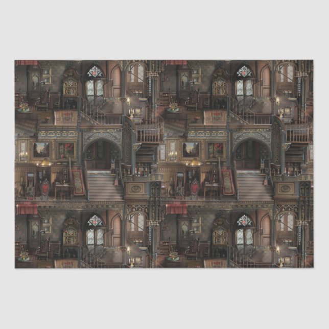 Victorian Gothic Haunted Dollshouse with Dolls in  Tissue Paper (Front)