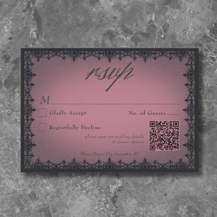 Victorian Gothic Iron Border Burgundy Wedding QR RSVP Card