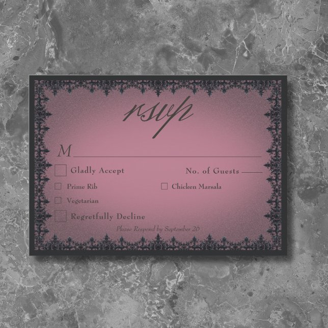 Victorian Gothic Iron Border Burgundy Wedding RSVP Card (Victorian Gothic Iron Border Burgundy Wedding RSVP Card)