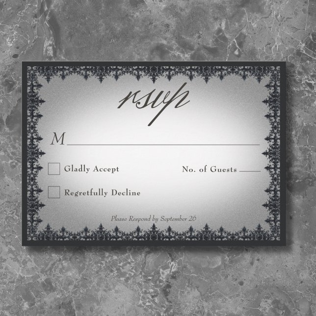Victorian Gothic Iron Border White Wedding RSVP Card (Victorian Gothic Iron Border White Wedding RSVP Card)