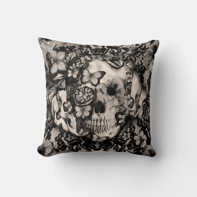 Victorian Gothic lace skull Cushion (Front)
