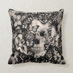 Victorian Gothic lace skull Cushion