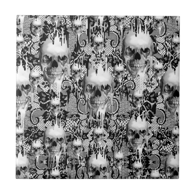 Victorian Gothic Lace skull pattern Ceramic Tile (Front)