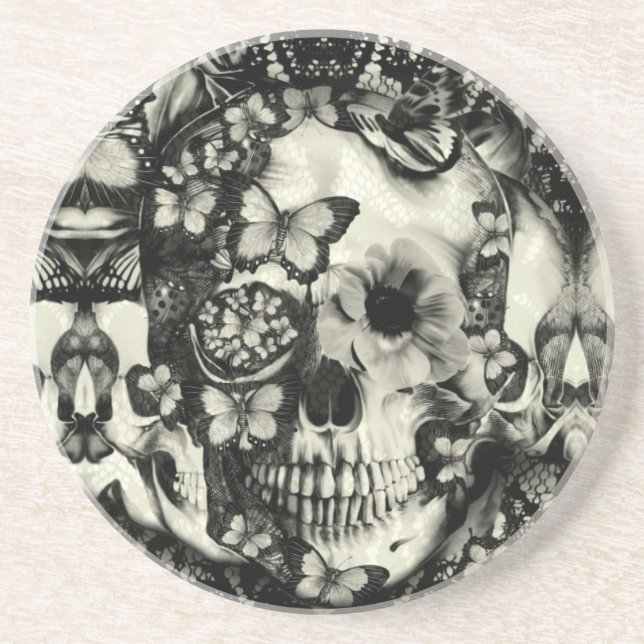 Victorian gothic lace skull pattern coaster (Front)