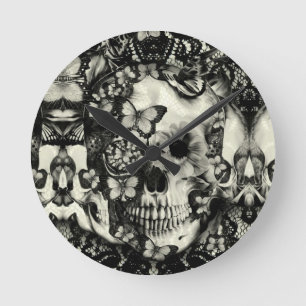 Victorian gothic lace skull pattern round clock