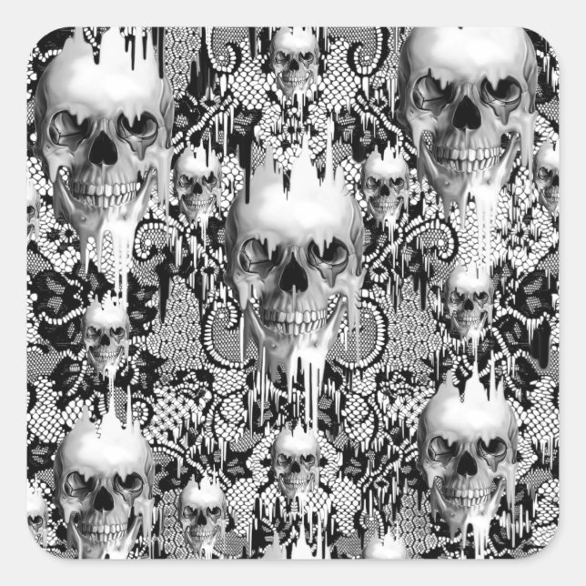 Victorian Gothic Lace skull pattern Square Sticker (Front)