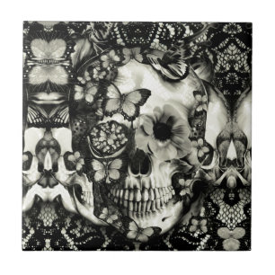 Victorian gothic lace skull pattern tile