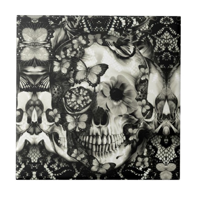Victorian gothic lace skull pattern tile (Front)