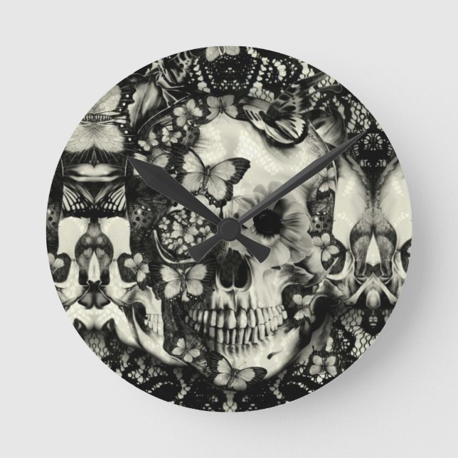 Victorian gothic lace skull round clock (Front)