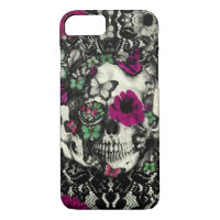 Victorian gothic lace skull with pink accents