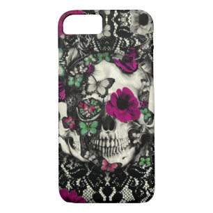 Victorian gothic lace skull with pink accents iPhone 8/7 case
