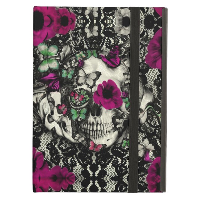 Victorian gothic lace skull with pink accents cover for iPad air (Front Closed)