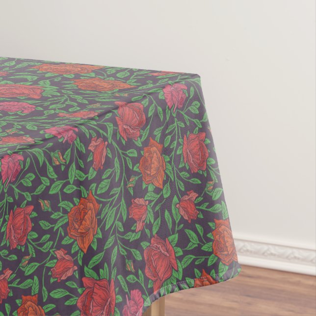 Victorian Gothic Perfect Red & Fuchsia Roses Tablecloth (In Situ)
